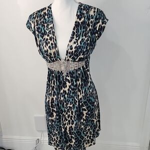 Sky Leopard Print Dress with Blue and Cream
